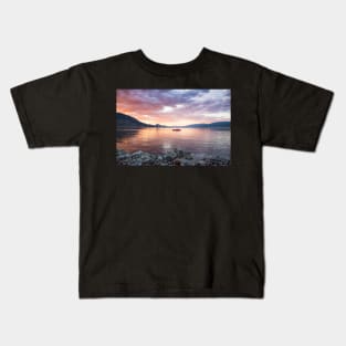 Dramatic Sunset and Boat on Okanagan Lake Kids T-Shirt